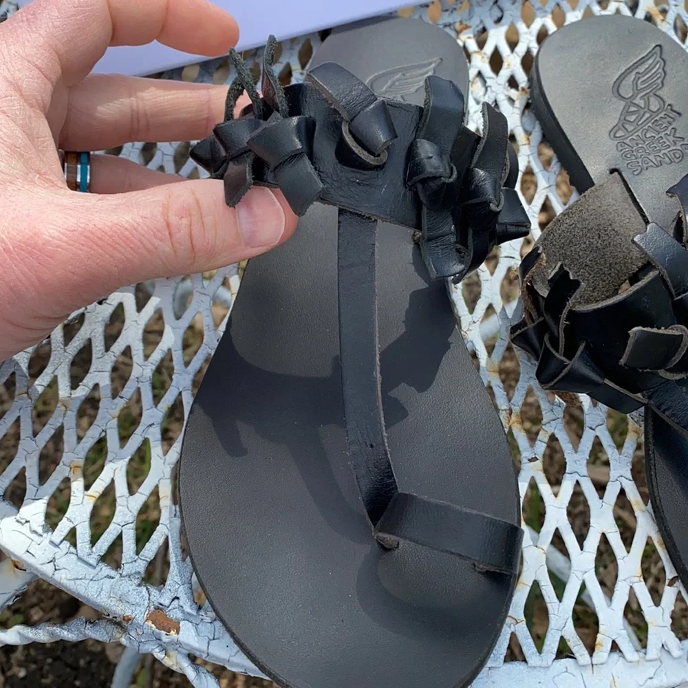 Ancient Greek Sandals Black Leather Size 39